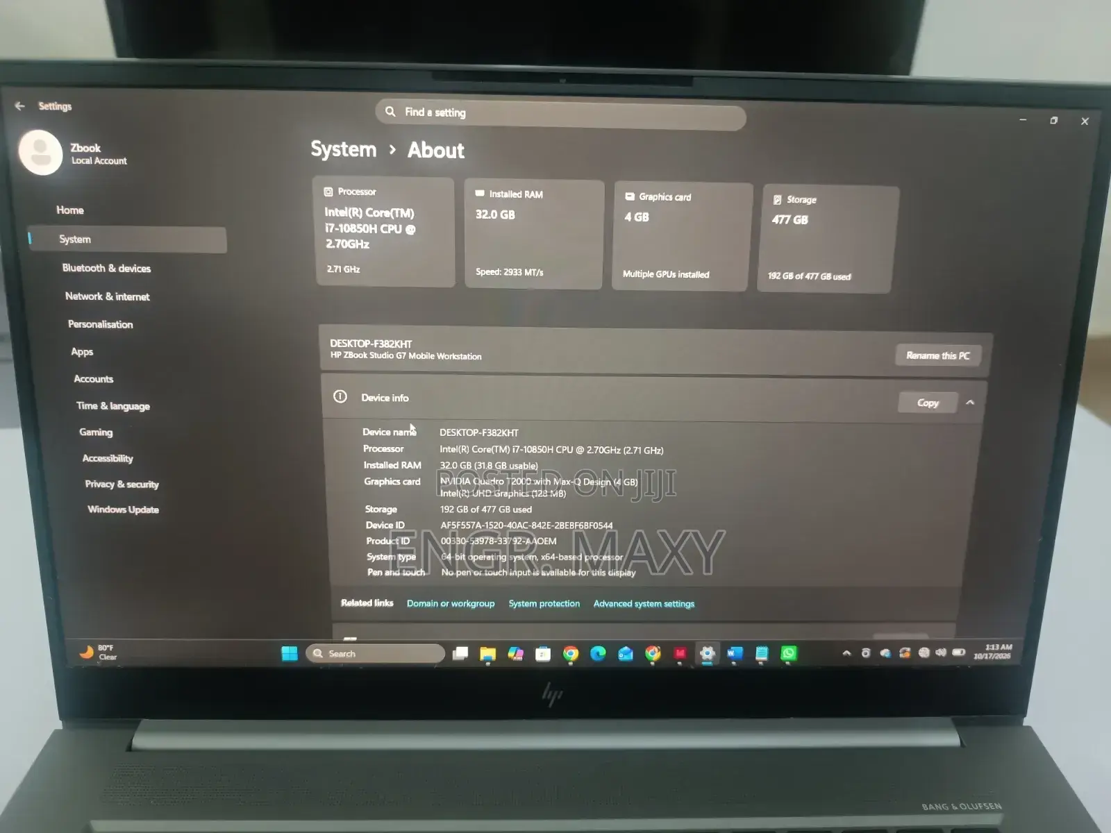Laptop HP Zbook Studio G7 32GB Nvidia SSD 512GB