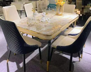 Modern Pin Leg Marble Dining Table With 6 Chairs