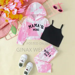 Baby Girls 3-Piece Pink Tie-Dye Hoodie, Joggers & Crop Top Outfit Set