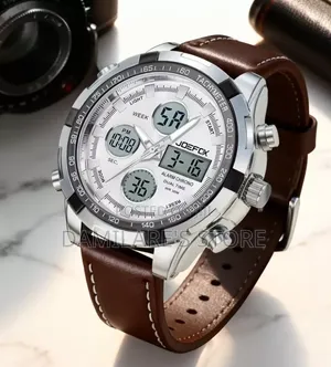 Men Dual Display Leather Watch