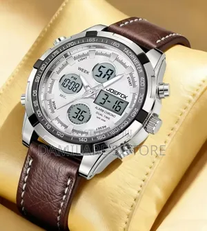 Men Dual Display Leather Watch