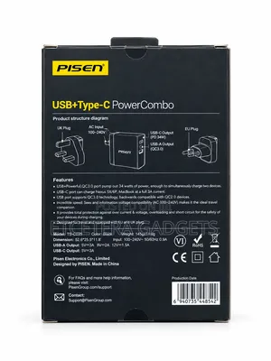 Pisen 34w Type-C Fast Charger With USB Port