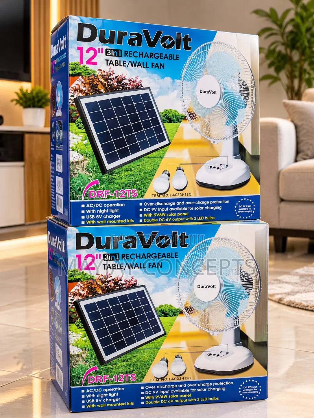 3in1 Duravolt Solar Rechargeable Table/Wall Fan