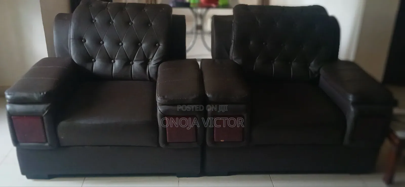 Modern Black Leather Complete Set Sofa