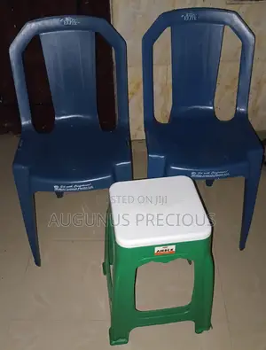 2 Used Plastic Chairs and 1 Plastic Stool