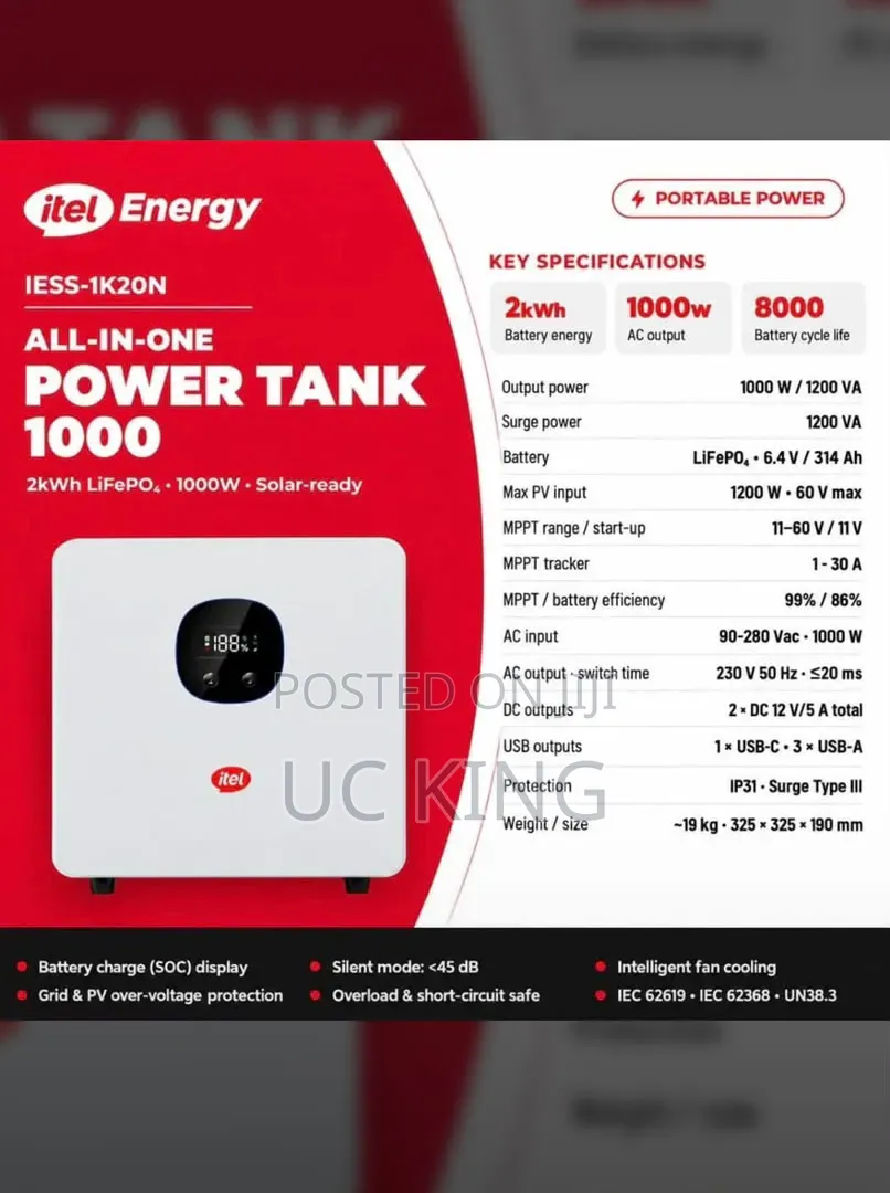 2kwh/1000w Itel Solar Generator