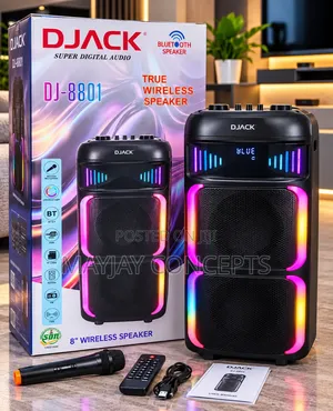 DJACK DJ-8801 Bluetooth Speaker With Wireless Mic and LED Disco Lights