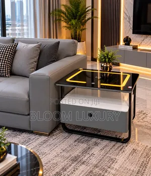 Smart Table+side Table With Wireless Charger, Led & Fingerprint Lock.