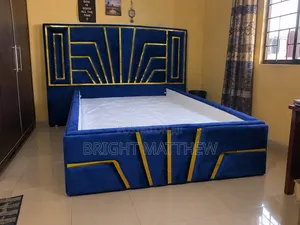 4x6 Navy Blue Velvet Bed Frame With Gold Trim