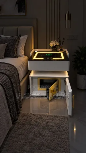 Luxury Smart Bedside/Center Table With Safe + Wireless Charger