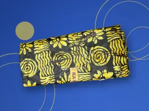 Yellow & Black Floral Swirl Printed Fabric, 5Yards