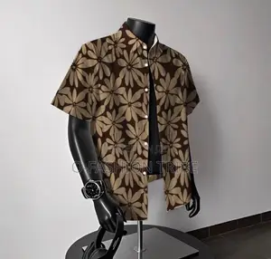 Men's Vintage Floral Shirt - Brown & Beige Daisy Flower Print
