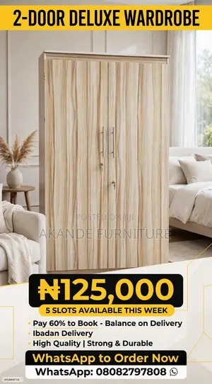 2-Door Deluxe Wardrobe With Key Lock - Brand New - Ibadan