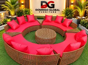 Luxurious 12-Seater Circular Outdoor Rattan Sofa Set With Red Cushions