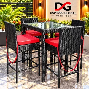 4 Seater Black Rattan Bar Table and Chair Set