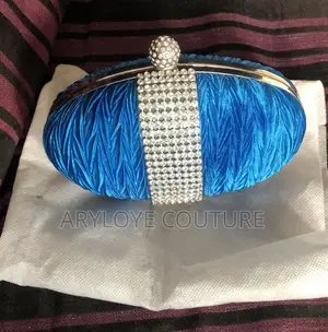A Teal Blue Pleated Satin and Rhinestone Evening Clutch Bag