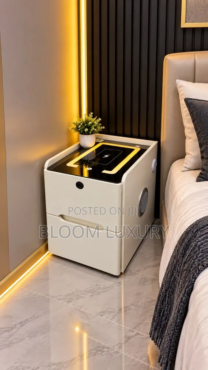 Smart Bedside Table With Bluetooth Speaker & Wireless Charger