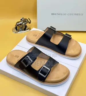 Brunello Cuccinelli Leather Double Buckle Slide - Fully Boxed