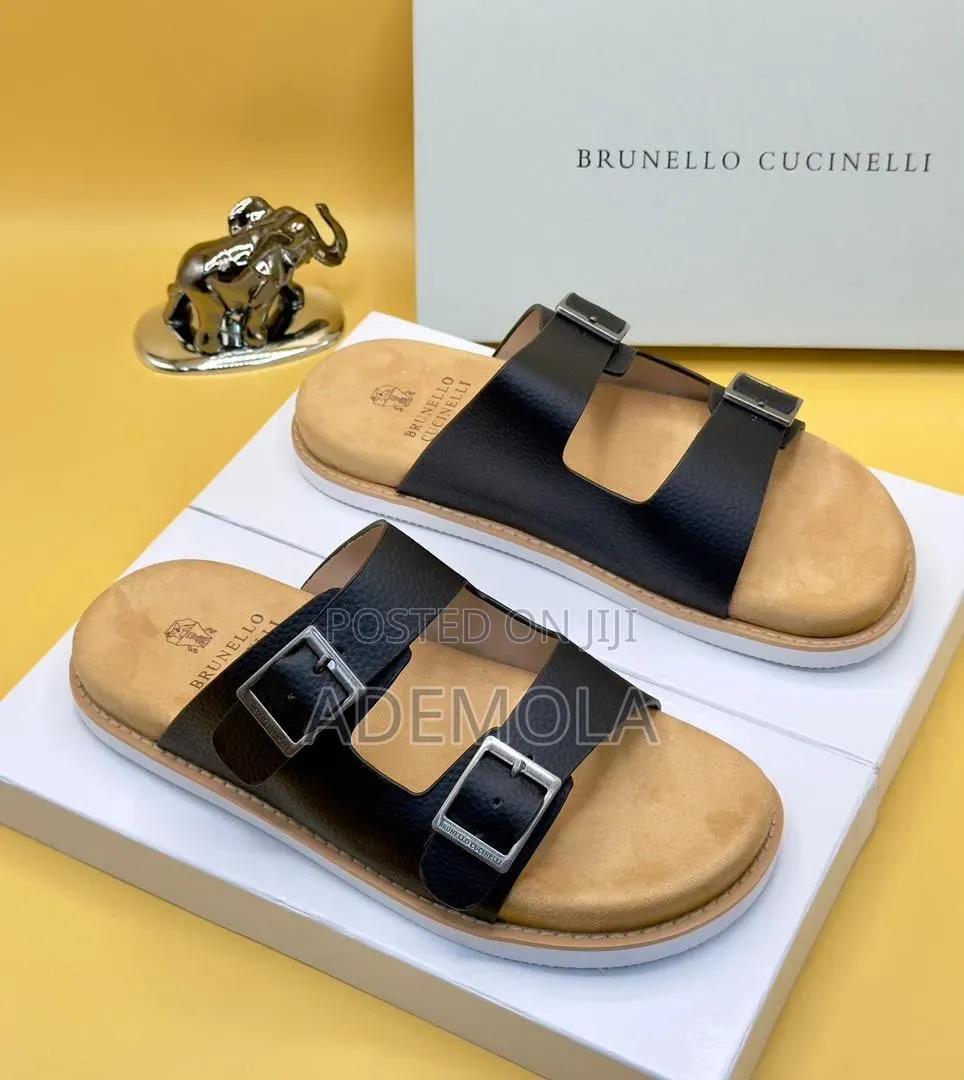 Brunello Cuccinelli Leather Double Buckle Slide - Fully Boxed