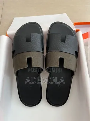 Hermes Chypre Two-Tone Black and Amy Green Leather Slide