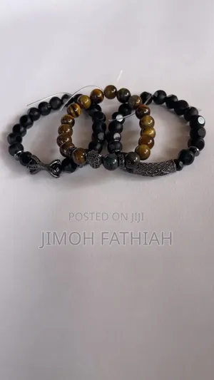 Unisex Handcrafted Matte Black & Tiger Eye Bead Bracelet Stack