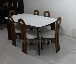 Modern Wooden and White Tabletop Dining Set Featuring Curved