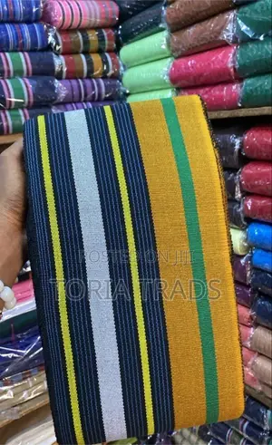 Original Iseyin Aso Oke Fabric 1 Bundle - Navy Blue, Mustard & Green