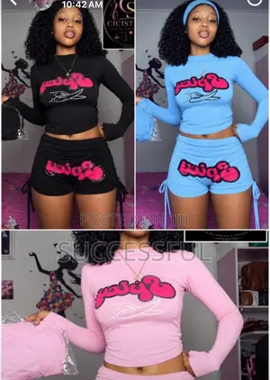 2-Piece Crop Top & Shorts Set - Black Blue Pink Warri