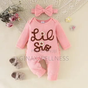 Newborn Baby Girl Ribbed Long Sleeve Romper With Matching Bow Headband