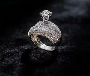 Luxurious Silver Plated 2 in 1 Wedding/Engagement Ring