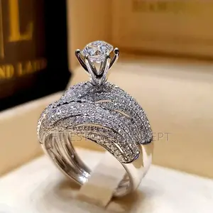 Luxurious Silver Plated 2 in 1 Wedding/Engagement Ring