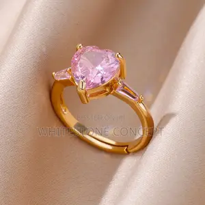 Adjustable Pink Zirconia Heart Ring for Engagement/Wedding