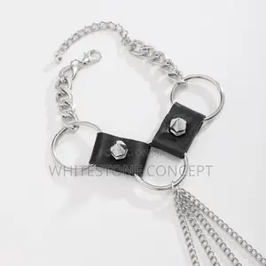 Kunjoe Gothic Rivet Black PU Leather Bracelet With Funger Rings