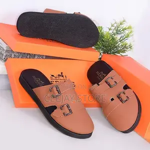 Hermès Dual-Strap Leather Slide Sandals