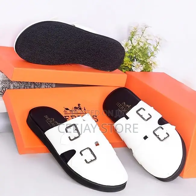 Hermès Dual-Strap Leather Slide Sandals
