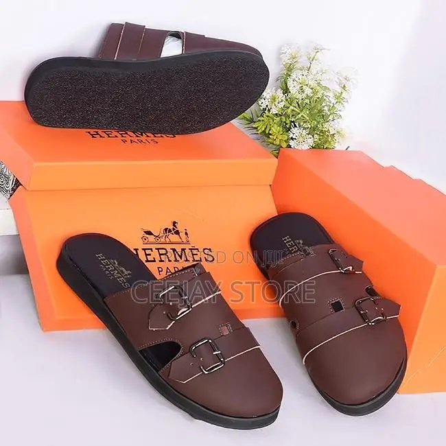 Hermès Dual-Strap Leather Slide Sandals