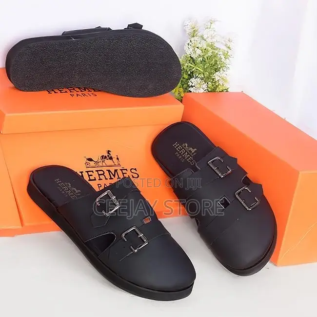 Hermès Dual-Strap Leather Slide Sandals
