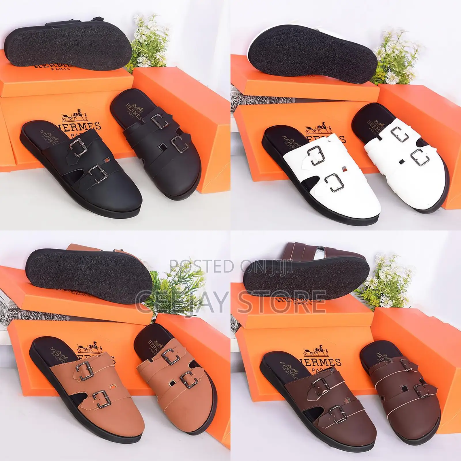 Hermès Dual-Strap Leather Slide Sandals
