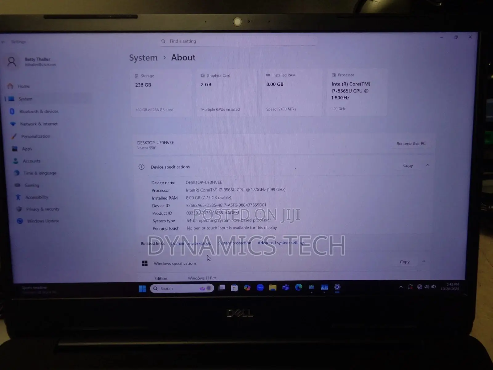 Laptop Dell Vostro 15 5581 8GB Intel Core i7 SSD 256GB