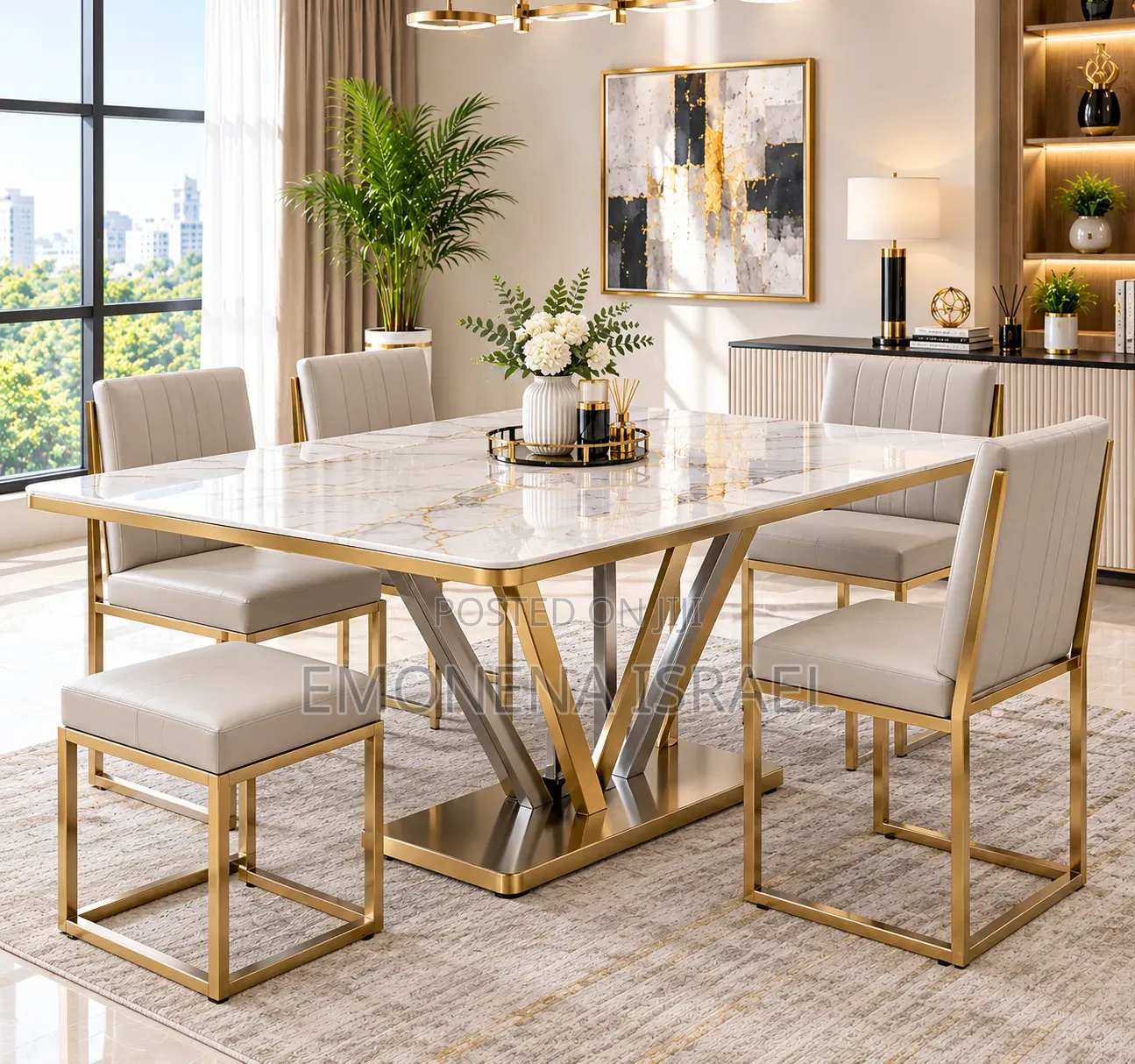 4 Sets Dining Table and 2 Stoods