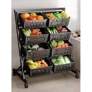4 Layer Fruit & Vegetable Storage Rack With Wheels - 8 Basket