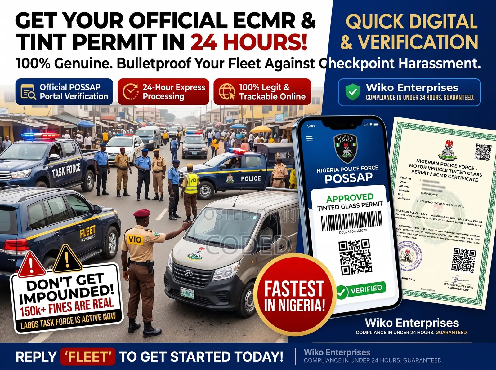 Official Vehicle ECMR & Tint Permit Processing Virtual Verification