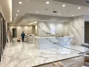 White Marble Reception Floor Installation