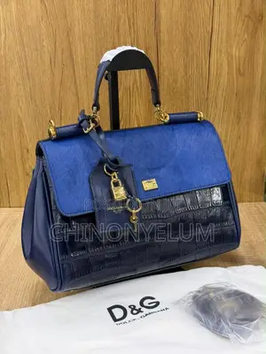 Luxury D&G Ladies Handbag – Blue & Black Crocodile-Texture Design