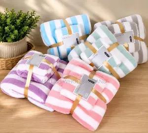 Striped 2-in-1 Coral Velvet/Microfiber Bath and Face Towel Sets Tied