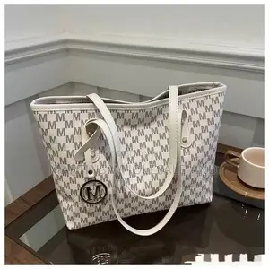 Black-and-Grey Monogram Tote Bag Featuring an "M" Letter Pattern
