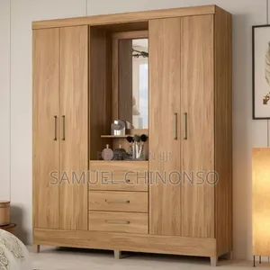 4-Door Wardrobe With Dressing Mirror and 3 Drawers - Light Oak