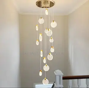 Postmodern LED Stair Chandeliers Luxury Crystal Light