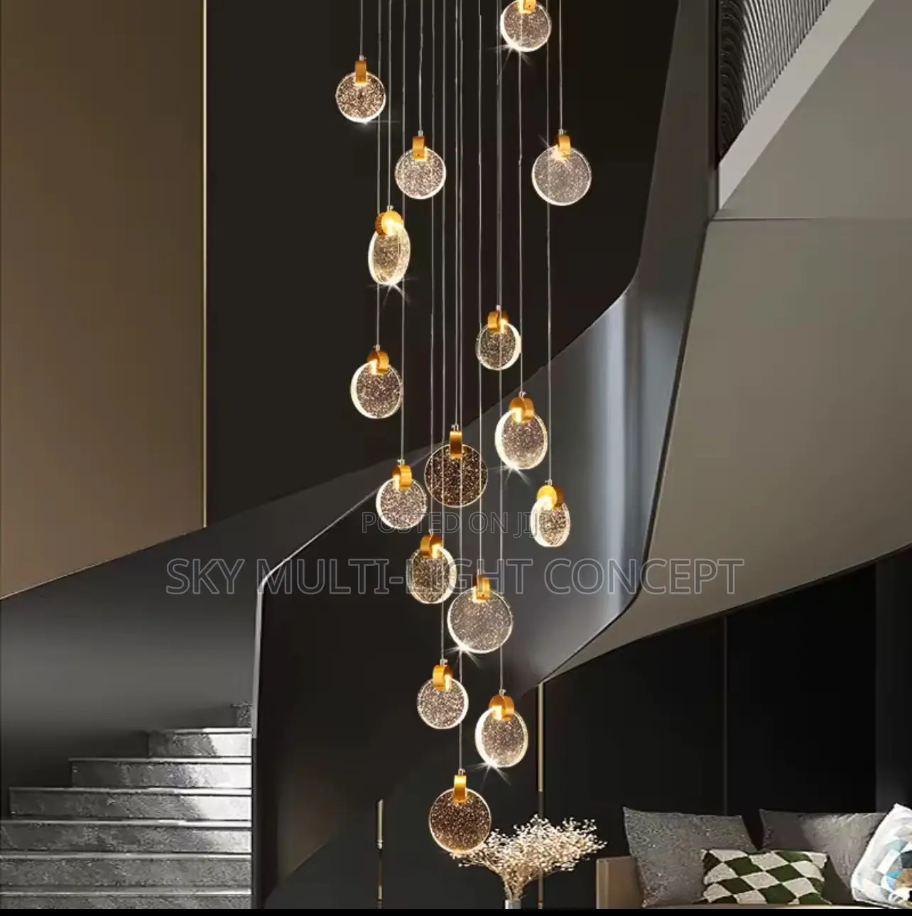 Postmodern LED Stair Chandeliers Luxury Crystal Light