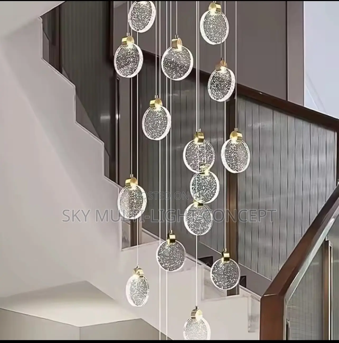Postmodern LED Stair Chandeliers Luxury Crystal Light
